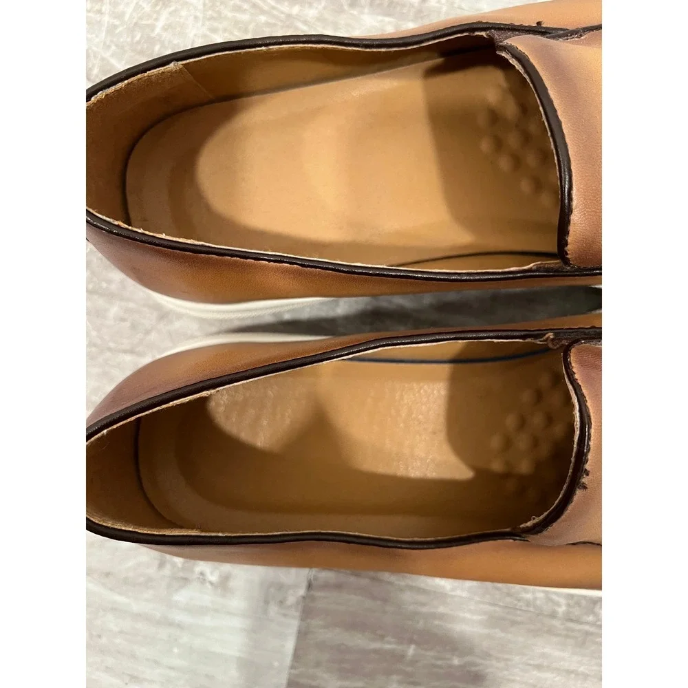 Tassel Loafers Mens Size 44 Brown Leather Slip On Burnished Sneaker Sole